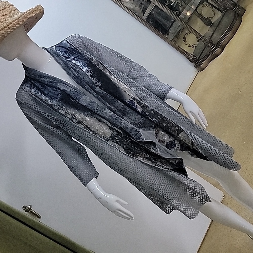 🩷 Funsport Velour Floral Avant Garde Long Open Cardigan Kimono